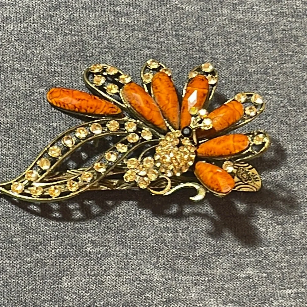 Vintage Gold and Brown Peacock hair clip